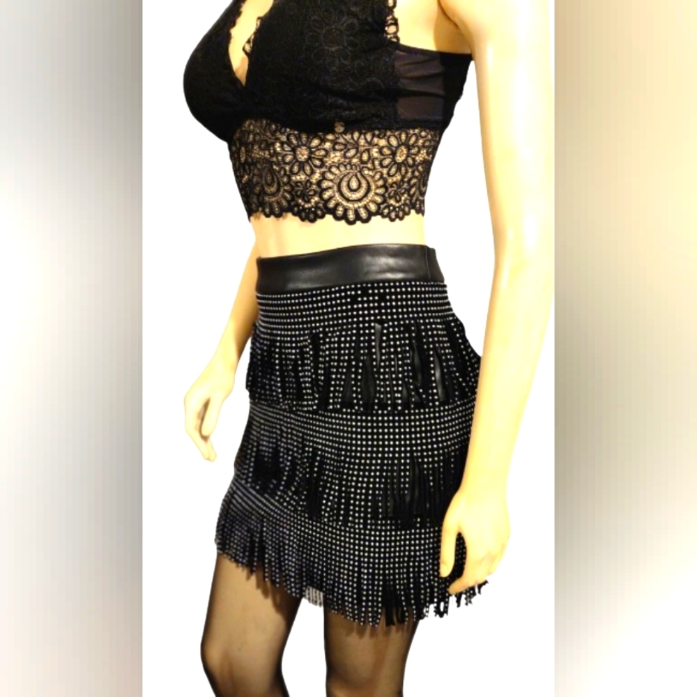 Sincerely Jules Fringe Studded Mini Skirt Size Small NWT - Picture 5 of 12